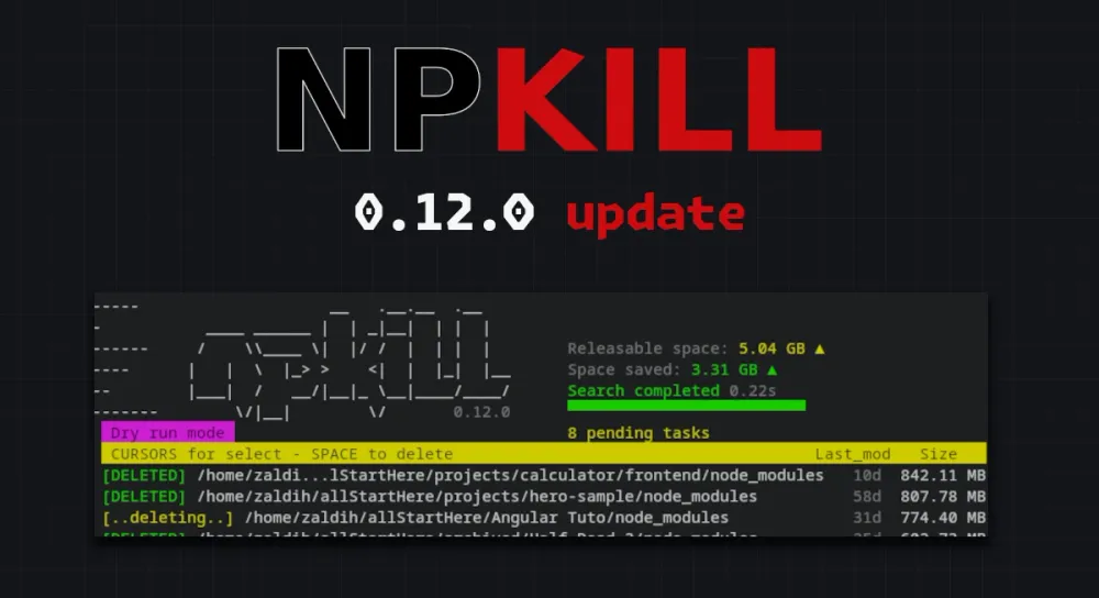 Cover con captura de la interfaz de npkill v0.12.0